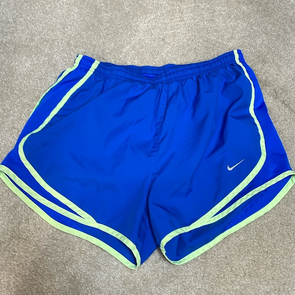 Blue and yellow Nike tempo dry fit running athletic shorts